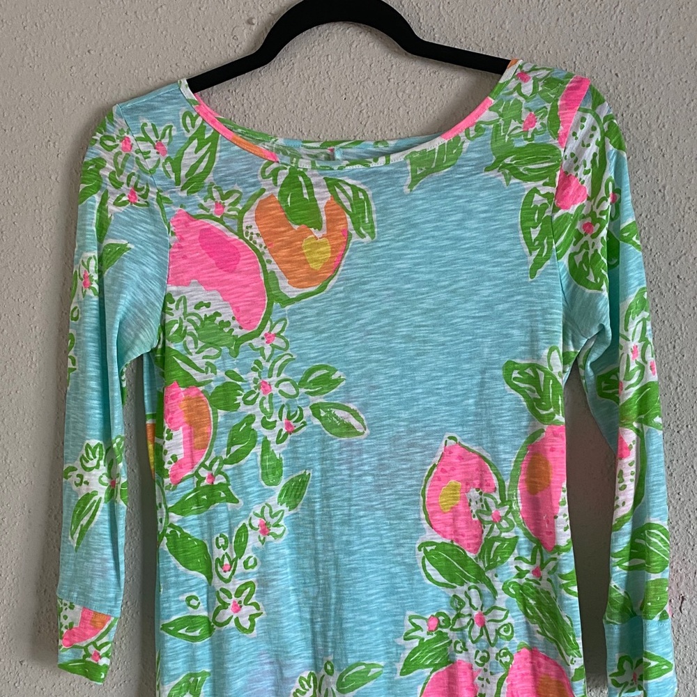 Lilly Pulitzer Blue and Pink Floral Long Sleeve Dress - Picture 4 of 7